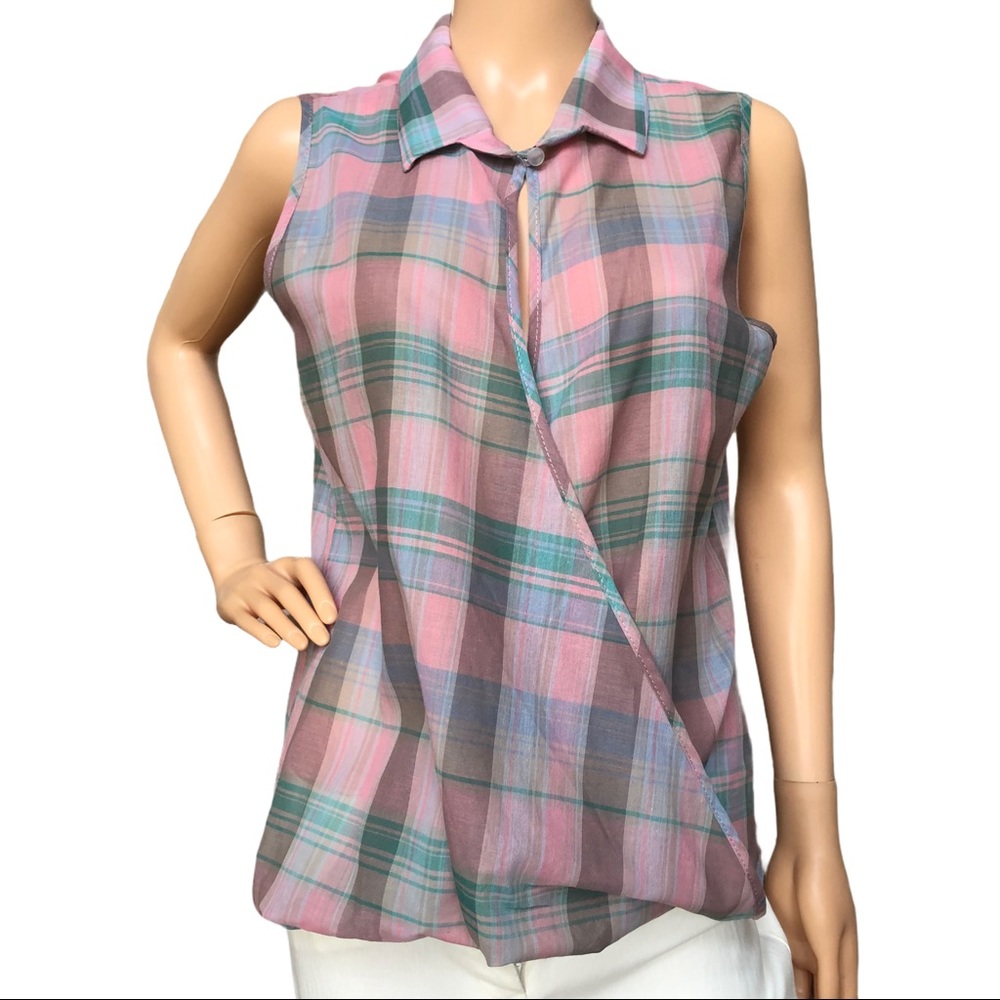 JOOMPY Pastel Plaid Sleeveless Blouse Large